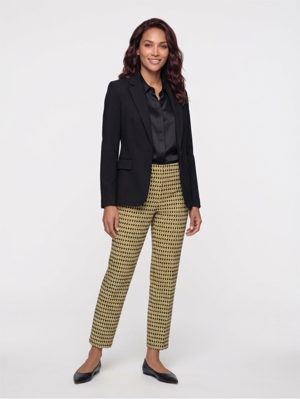Talbots Geometric Ankle Pants in Black & Yellow
